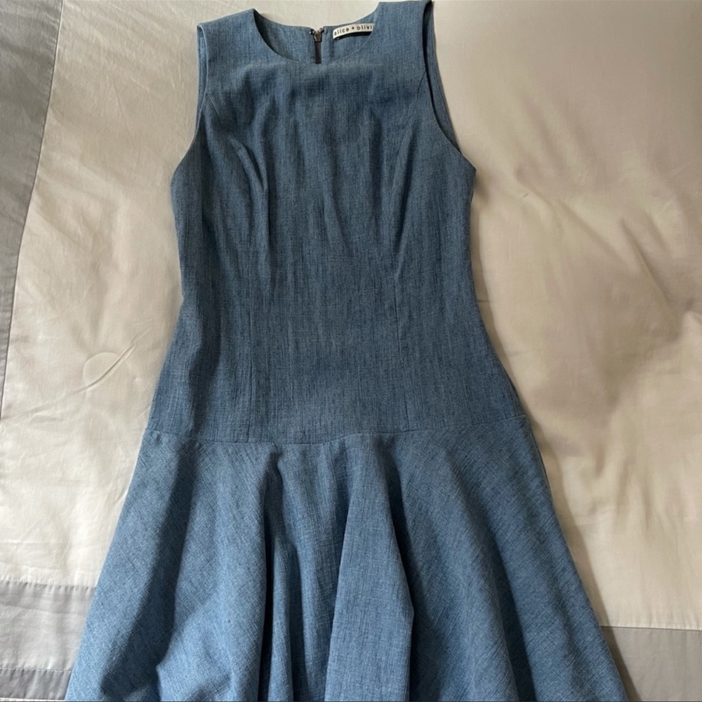 Alice + Olivia Chambray-Style Sleeveless Fit & Flare Mini Dress